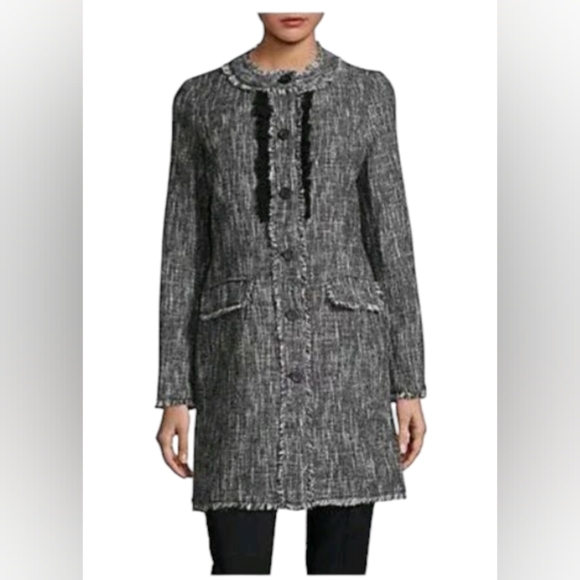 Karl Lagerfeld EUC Woven Tweed Coat Black/White Size 8 - Picture 2 of 10